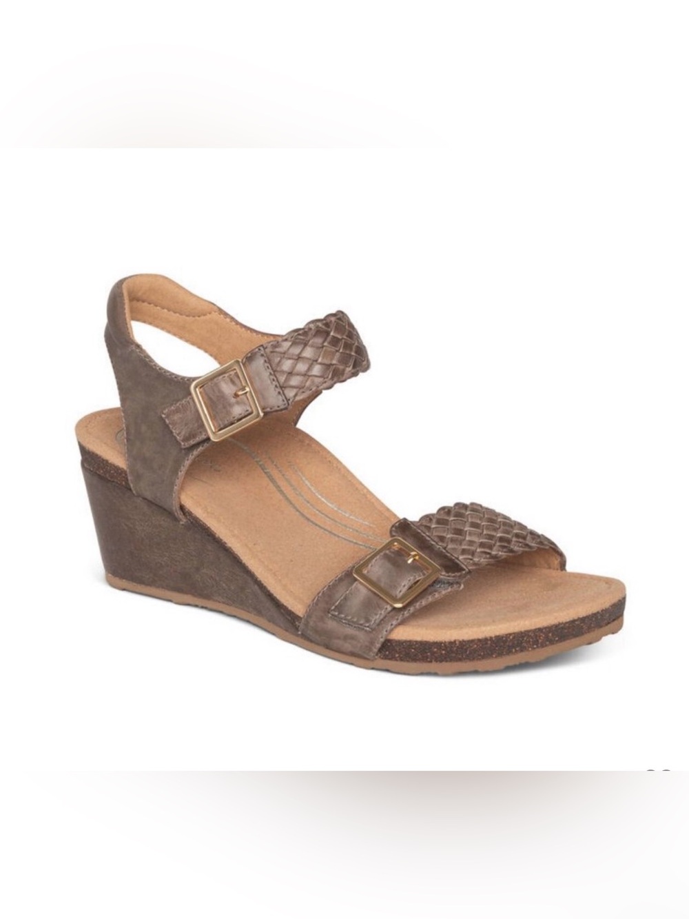 Aetrex Women's Grace Adjustable Woven Wedge Taupe Sz 7.5-8